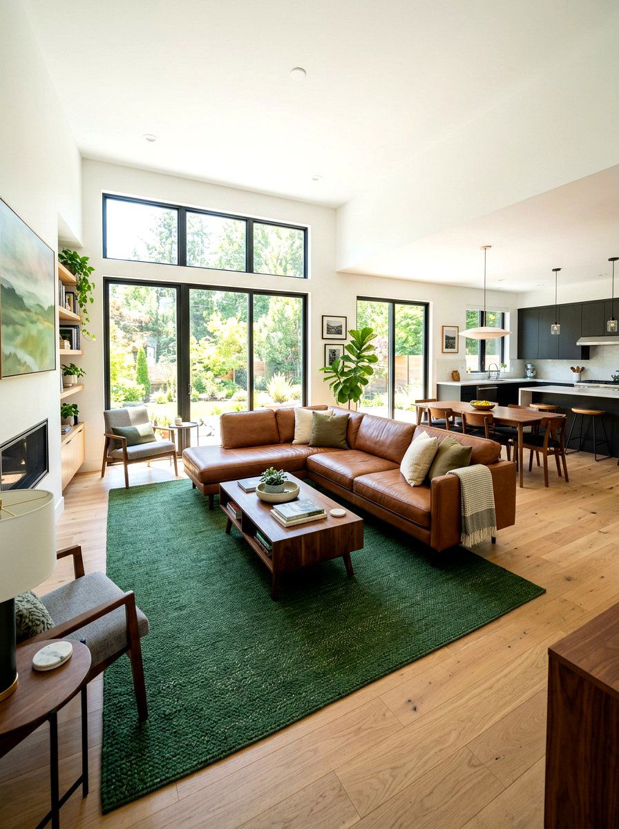 Contemporary Green And Brown Open Plan Living Space - 30 forest green and brown living room ideas