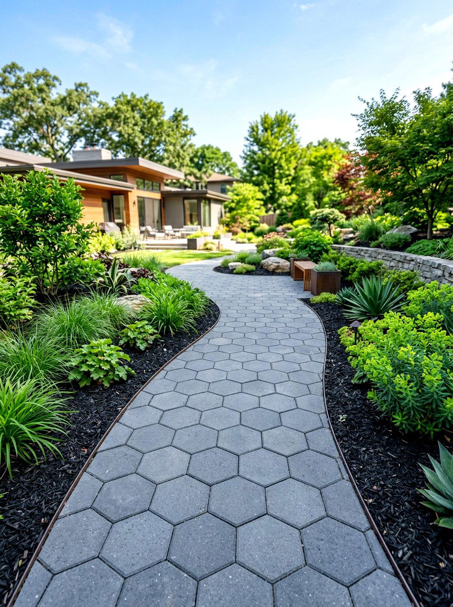 Contemporary Hexagon Paver Path - 30 front garden path ideas