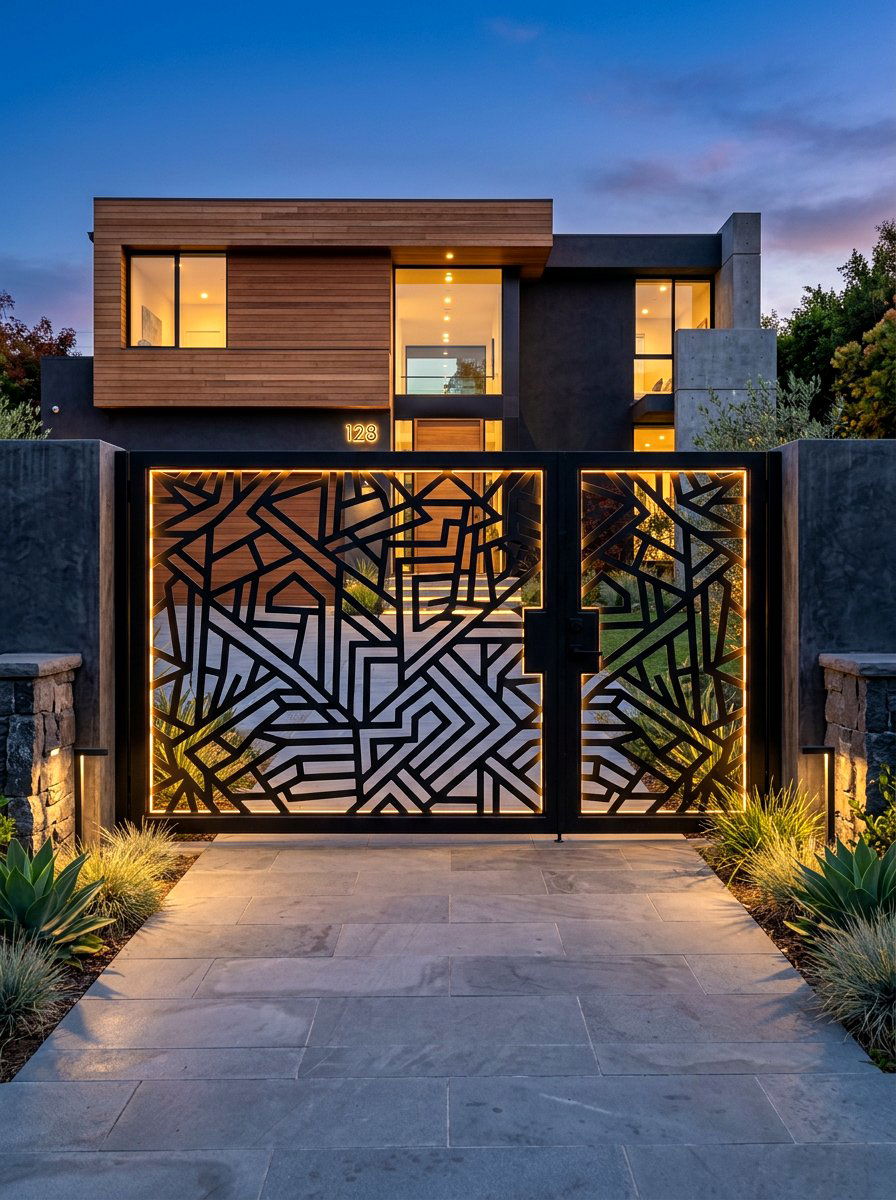 Contemporary Laser Cut Gate - 30 driveway gate ideas