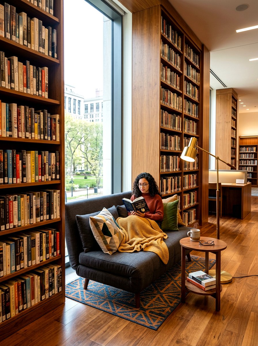 Contemporary Library Reading Nook - 30 sofa bed room ideas