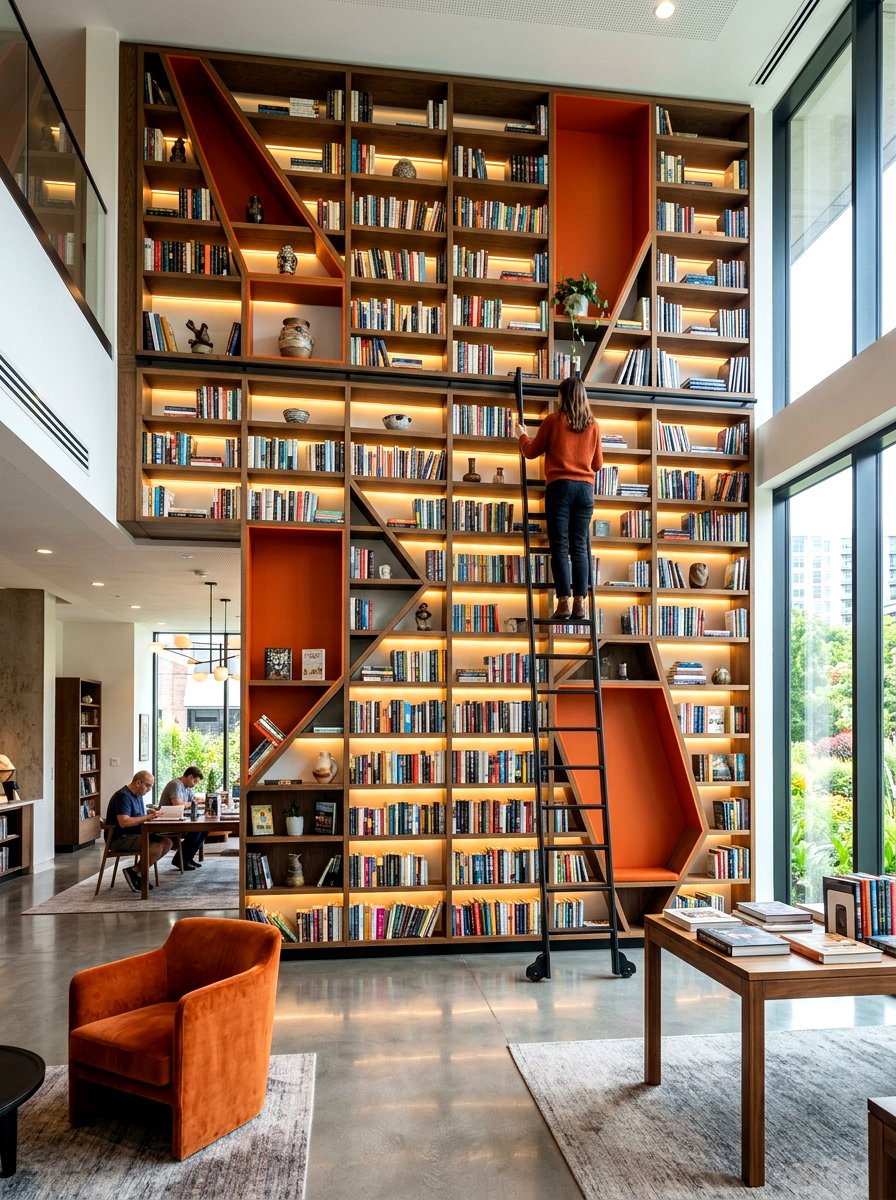 Contemporary Library Wall - 30 ladder library office ideas