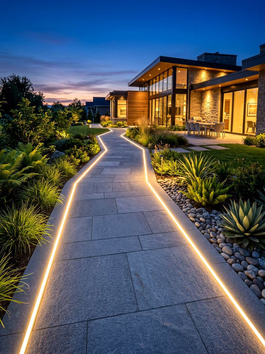 Contemporary Lighted Stone Path - 30 walkway landscaping ideas