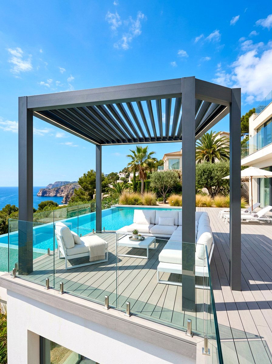 Contemporary Louvered Roof Gazebo - 30 poolside gazebo ideas