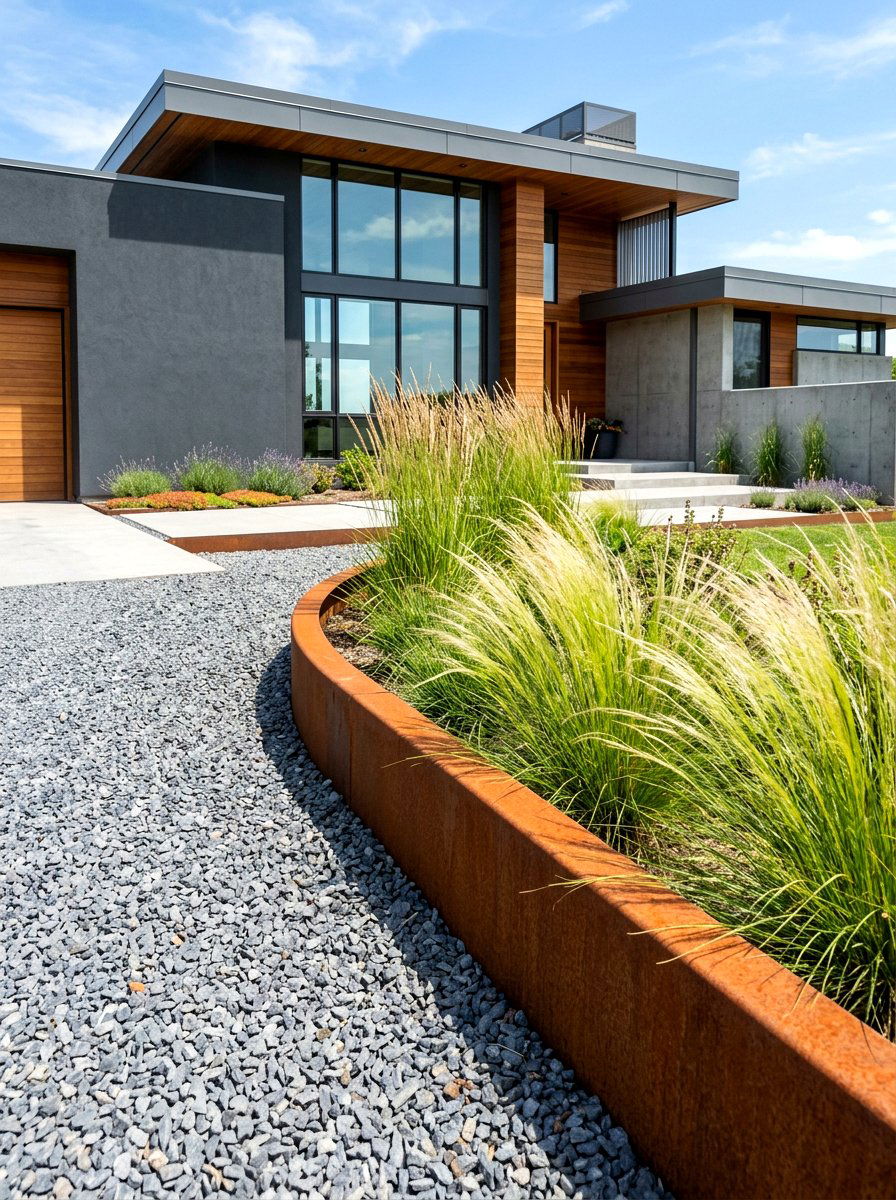 Contemporary Metal Edging - 30 house side garden border ideas