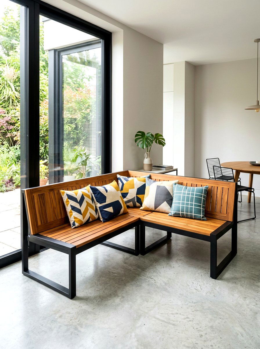 Contemporary Metal Frame Corner Bench - 30 deck corner seating ideas