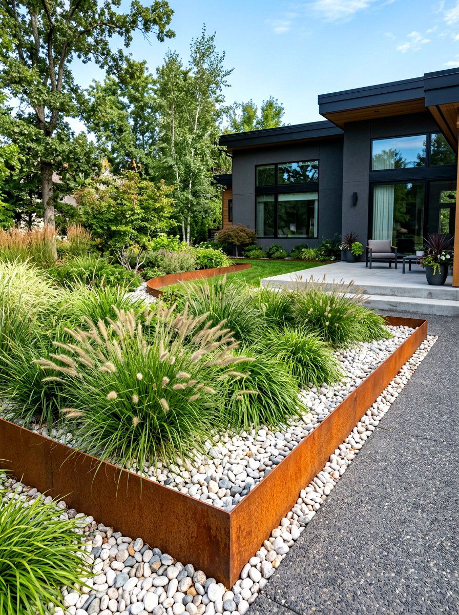Contemporary Metal Garden Edging - 30 flower bed landscaping ideas