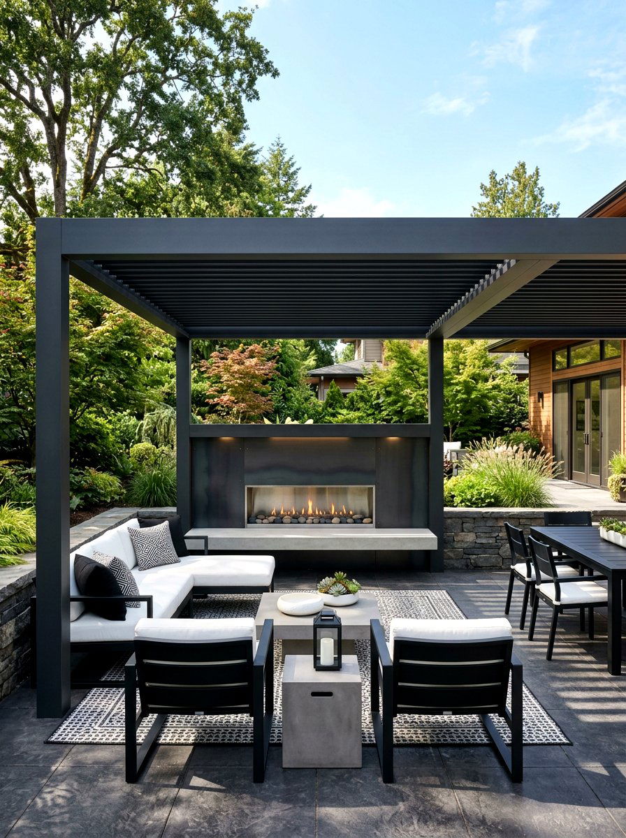Contemporary Metal Pergola Gas Fireplace - 30 pergola with fireplace ideas