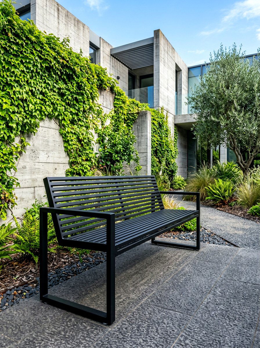 Contemporary Metal Slat Bench - 30 tea garden seating ideas