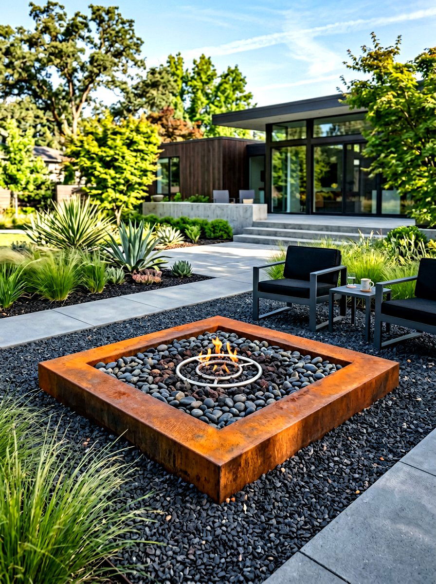 Contemporary Metal Sunken Fire Pit - 30 sunken fire pit ideas