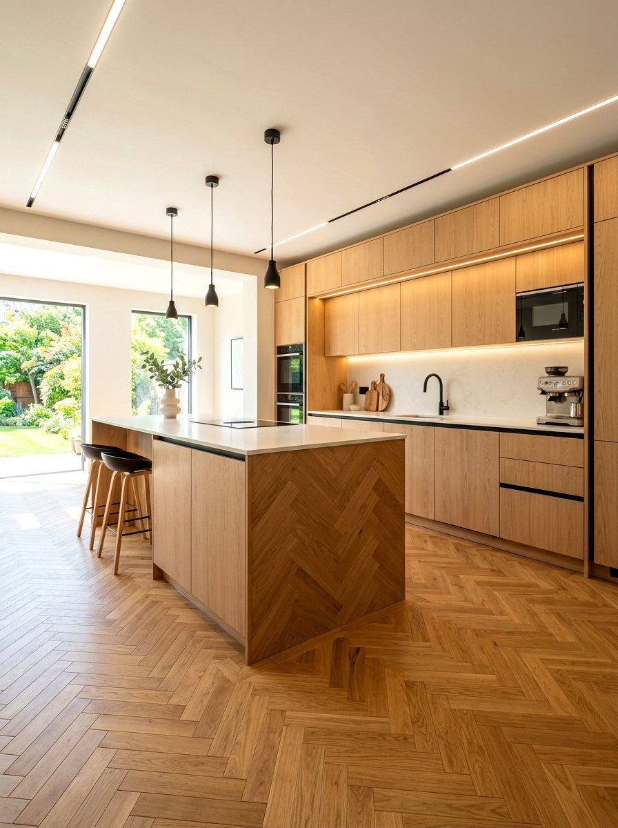 Contemporary Oak Parquet Kitchen - 30 parquet kitchen floor ideas