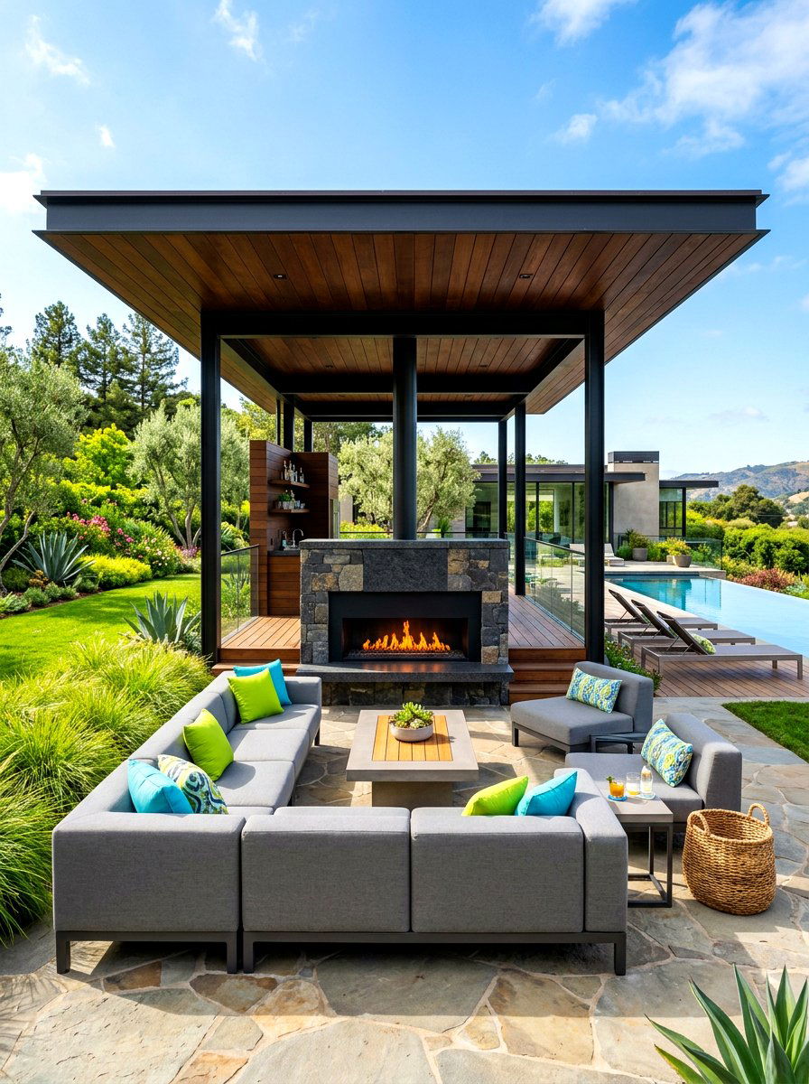 Contemporary Open Air Lounge - 30 pool house lounge backyard ideas