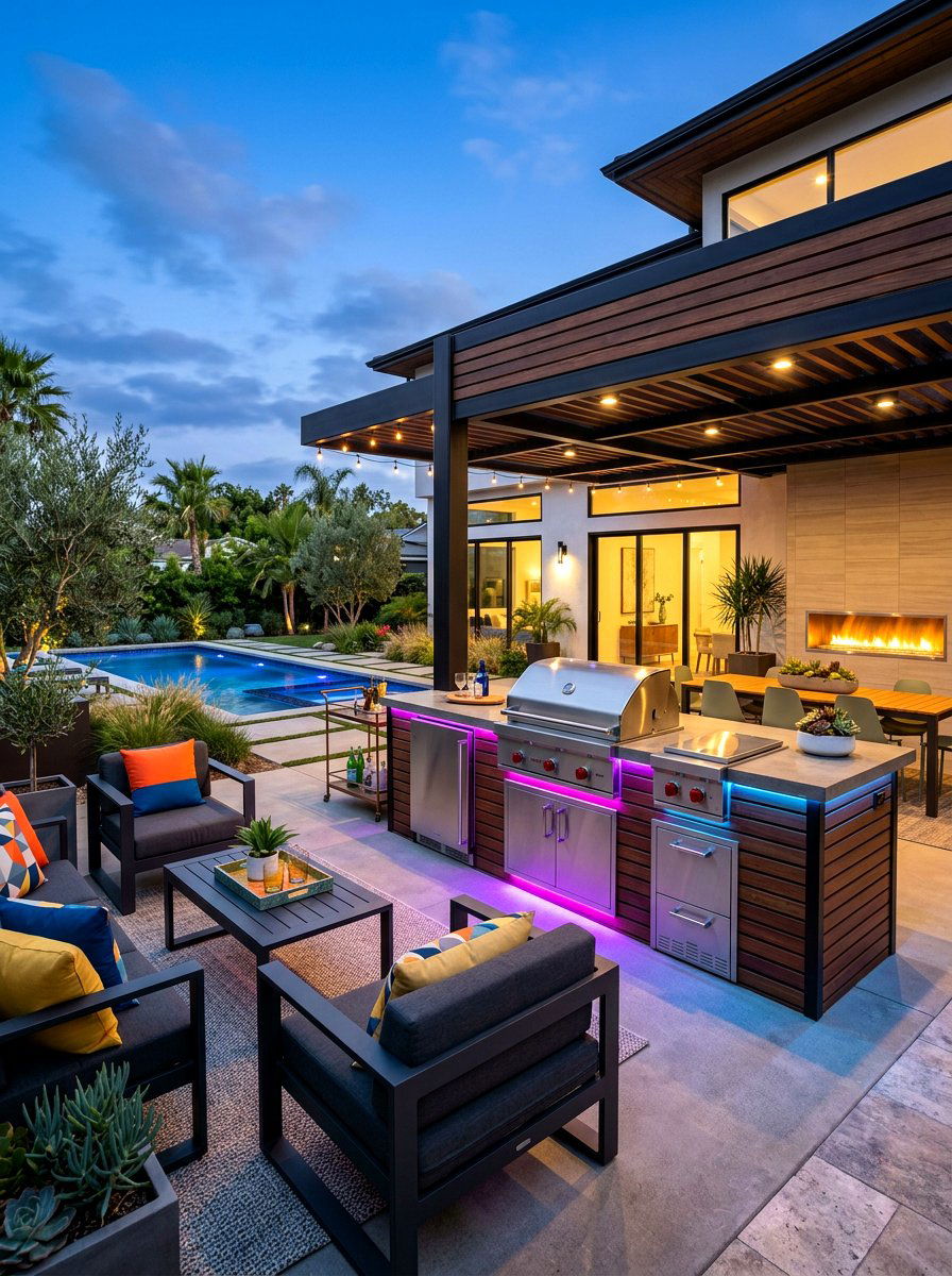 Contemporary Outdoor Kitchen - 30 outdoor kitchen lounge ideas