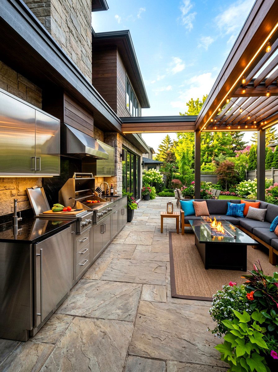 Contemporary Outdoor Kitchen - 30 modern backyard lounge ideas
