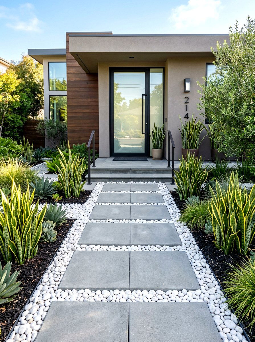 Contemporary Paved Entryway Garden - 30 corner lot landscaping ideas
