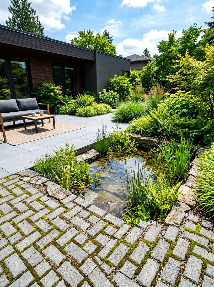 Contemporary Paved Rain Basin - 30 rainwater garden ideas