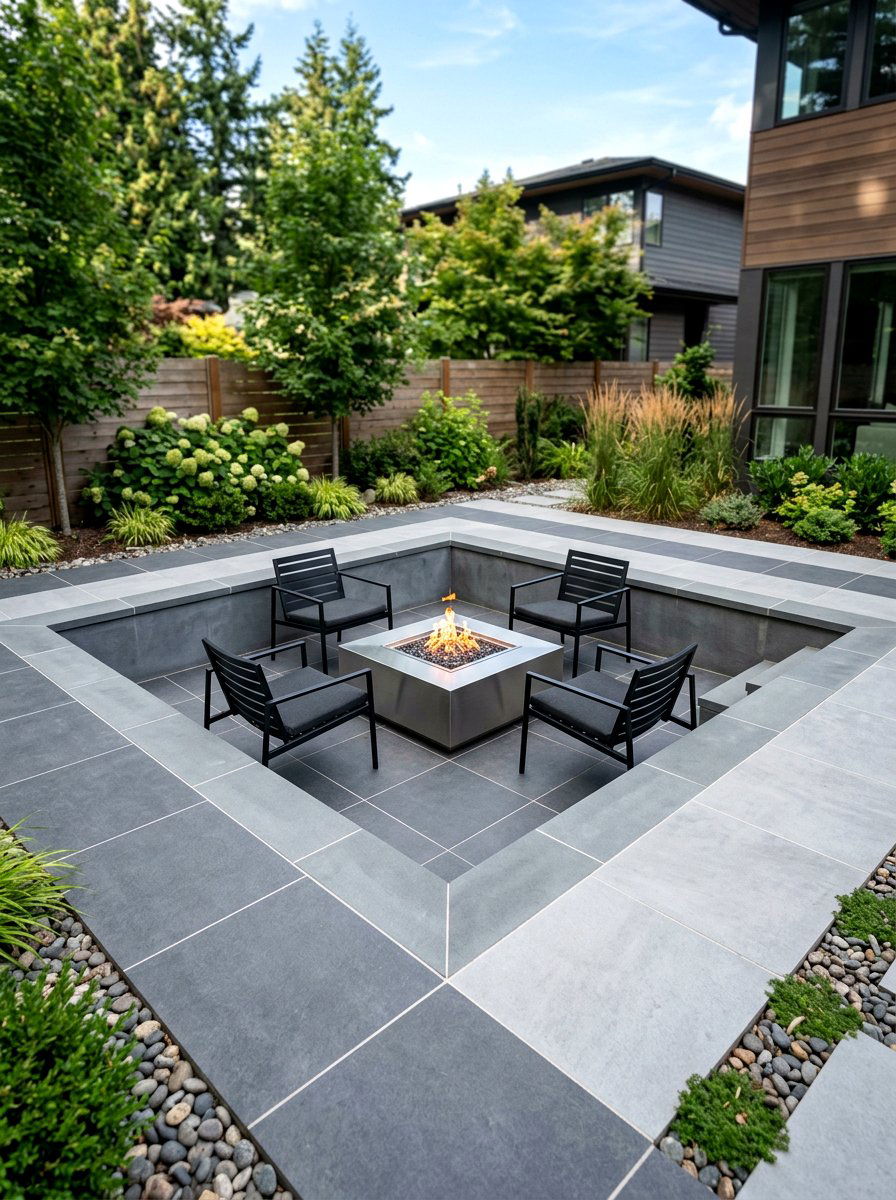 Contemporary Paver Fire Pit Area - 30 conversation pit patio ideas