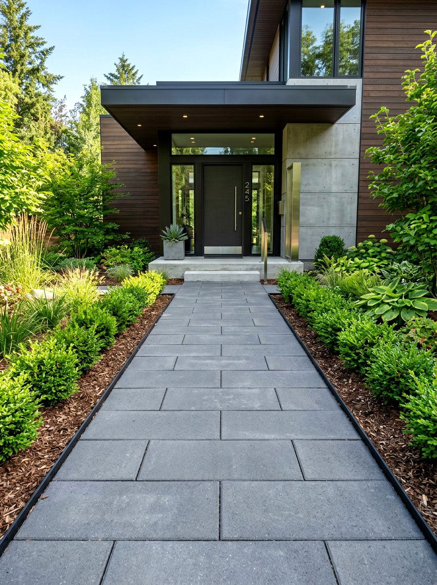 Contemporary Paver Walkway - 30 front entry landscaping ideas