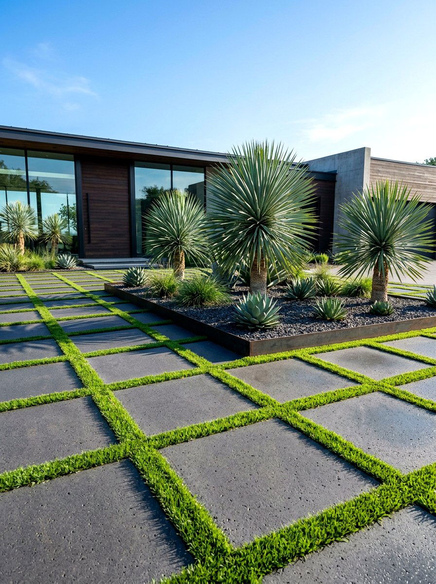 Contemporary Paver and Plant Island - 30 driveway island landscaping ideas