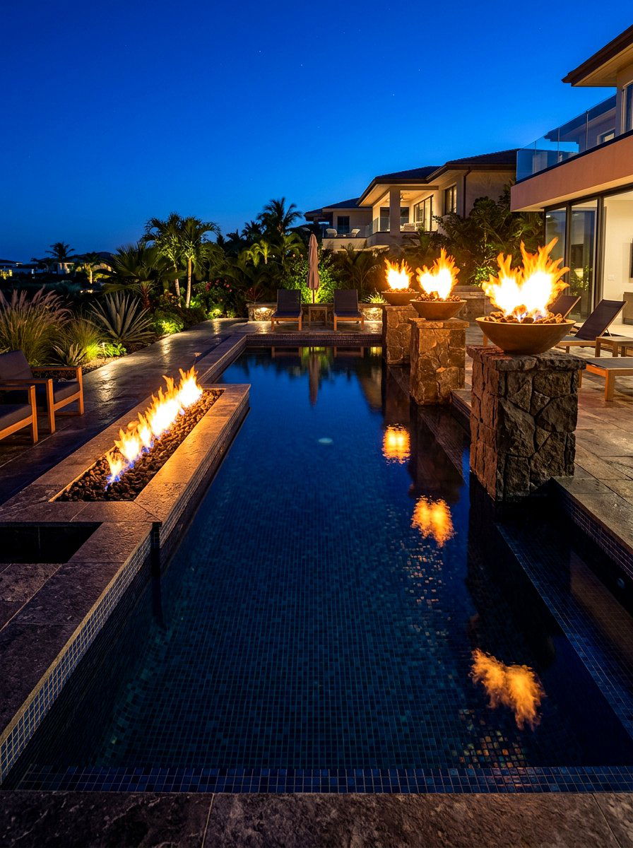 Contemporary Pool Fire Features - 30 family pool ideas