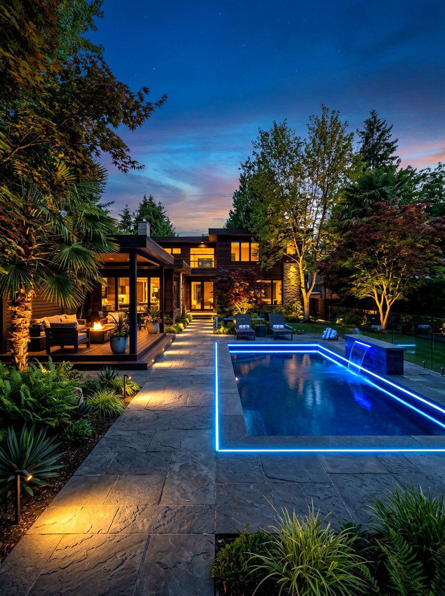 Contemporary Pool Lighting - 30 plunge pool patio ideas