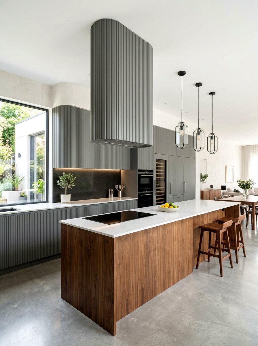 Contemporary Ribbed Rounded Hood - 30 rounded kitchen hood ideas