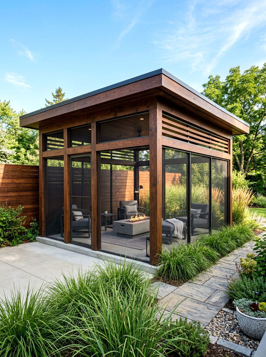 Contemporary Screened Gazebo With Flat Roof - 30 screened gazebo ideas