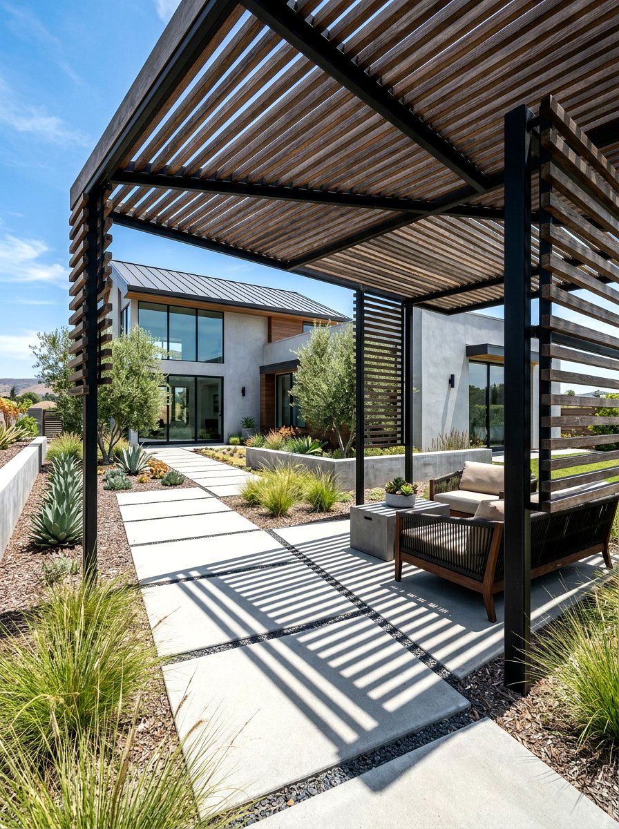 Contemporary Slat Arbor - 30 front arbor ideas