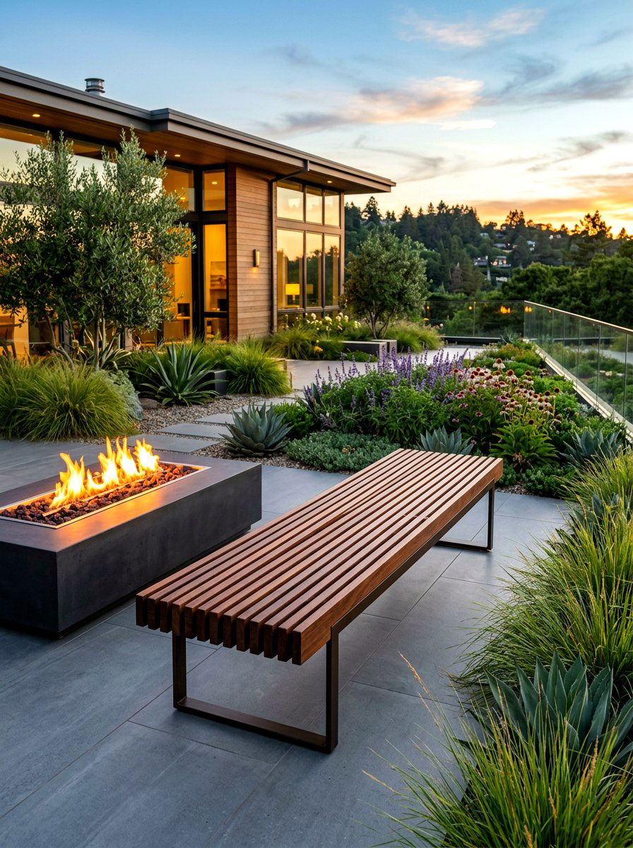 Contemporary Slat Wood Bench - 30 patio storage bench seating ideas