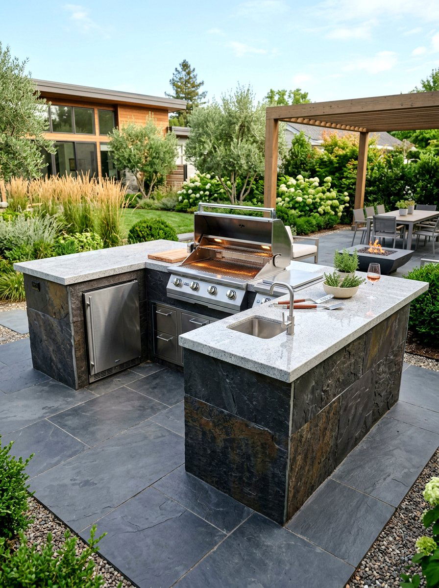 Contemporary Slate Grill Island - 30 grill island ideas