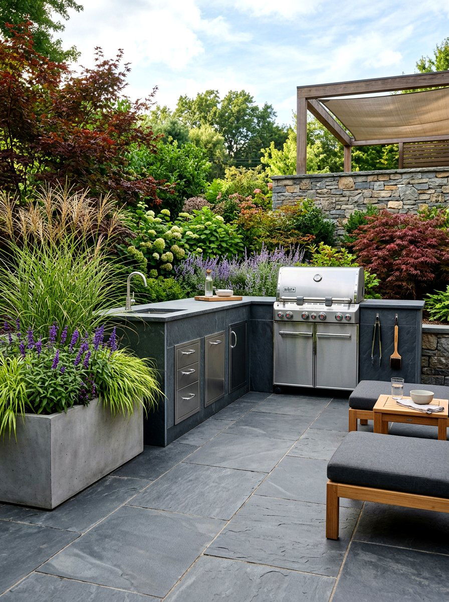Contemporary Slate Patio Grill - 30 grill patio layout ideas