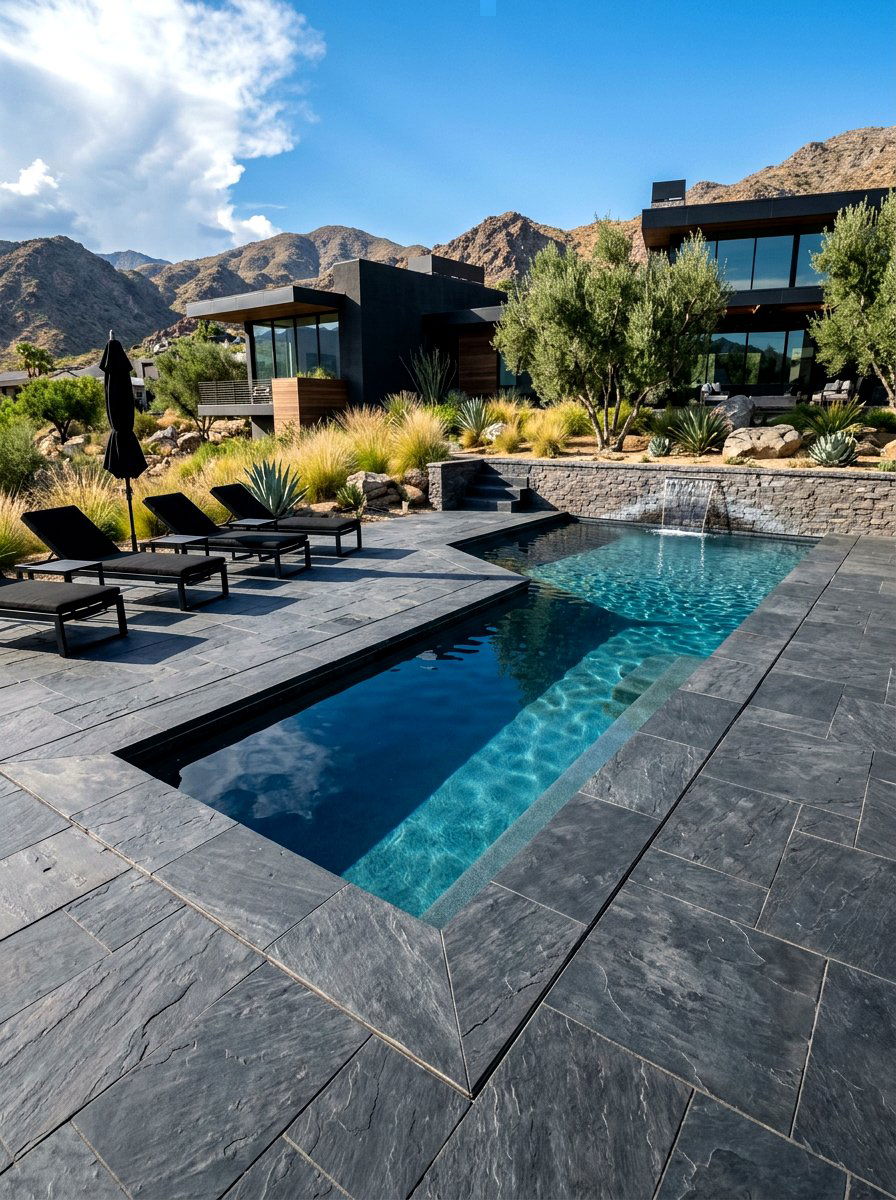 Contemporary Slate Pool Deck - 30 pool patio ideas