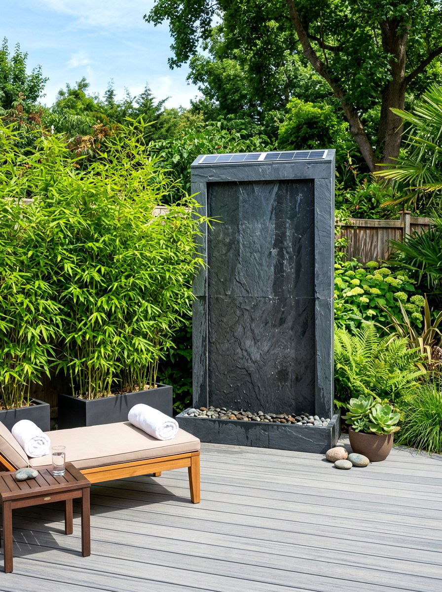 Contemporary Slate Solar Water Wall - 30 solar fountain ideas