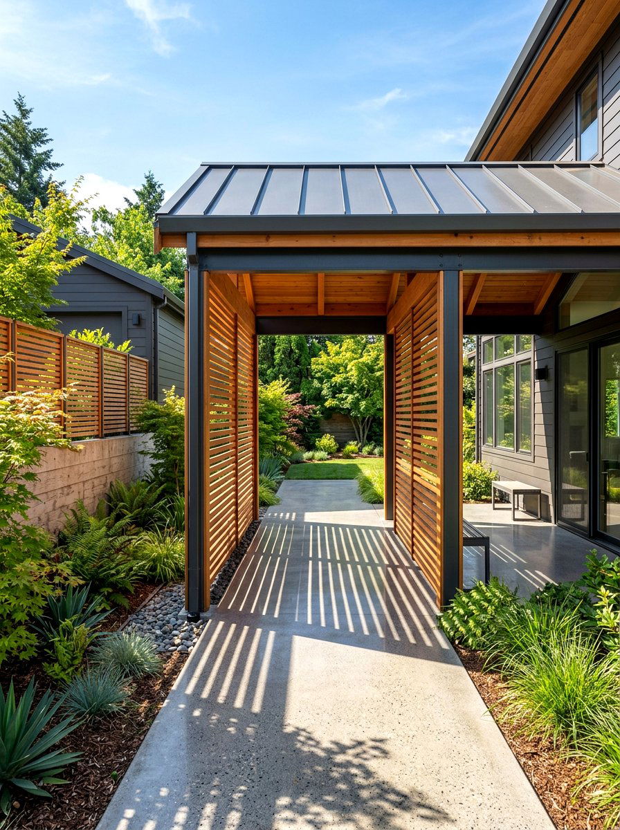 Contemporary Slatted Breezeway - 30 breezeway exterior ideas aesthetic