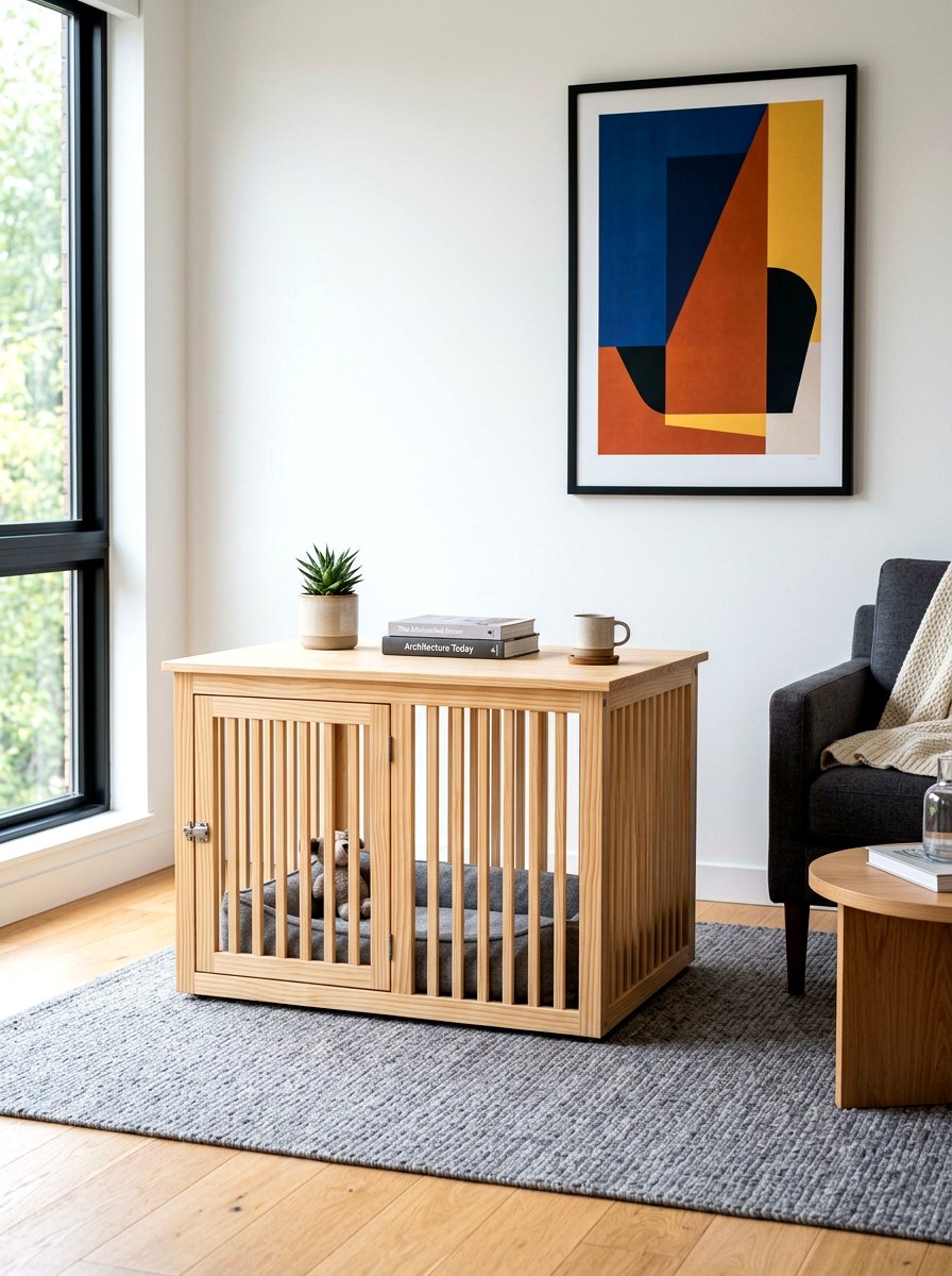Contemporary Slatted Wood Dog Crate - 30 dog crate furniture ideas