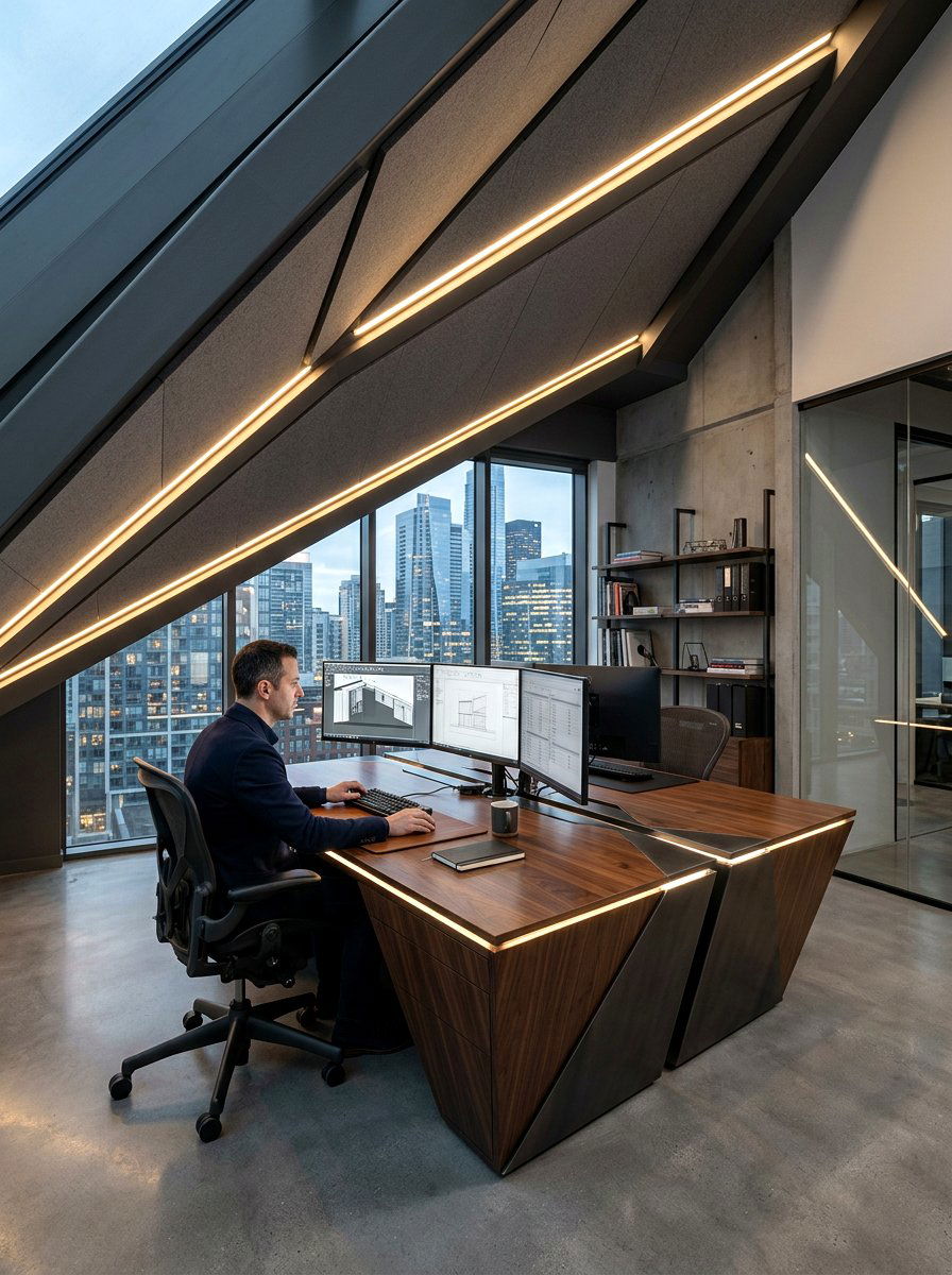 Contemporary Sloped Wall Office - 30 sloped ceiling office ideas