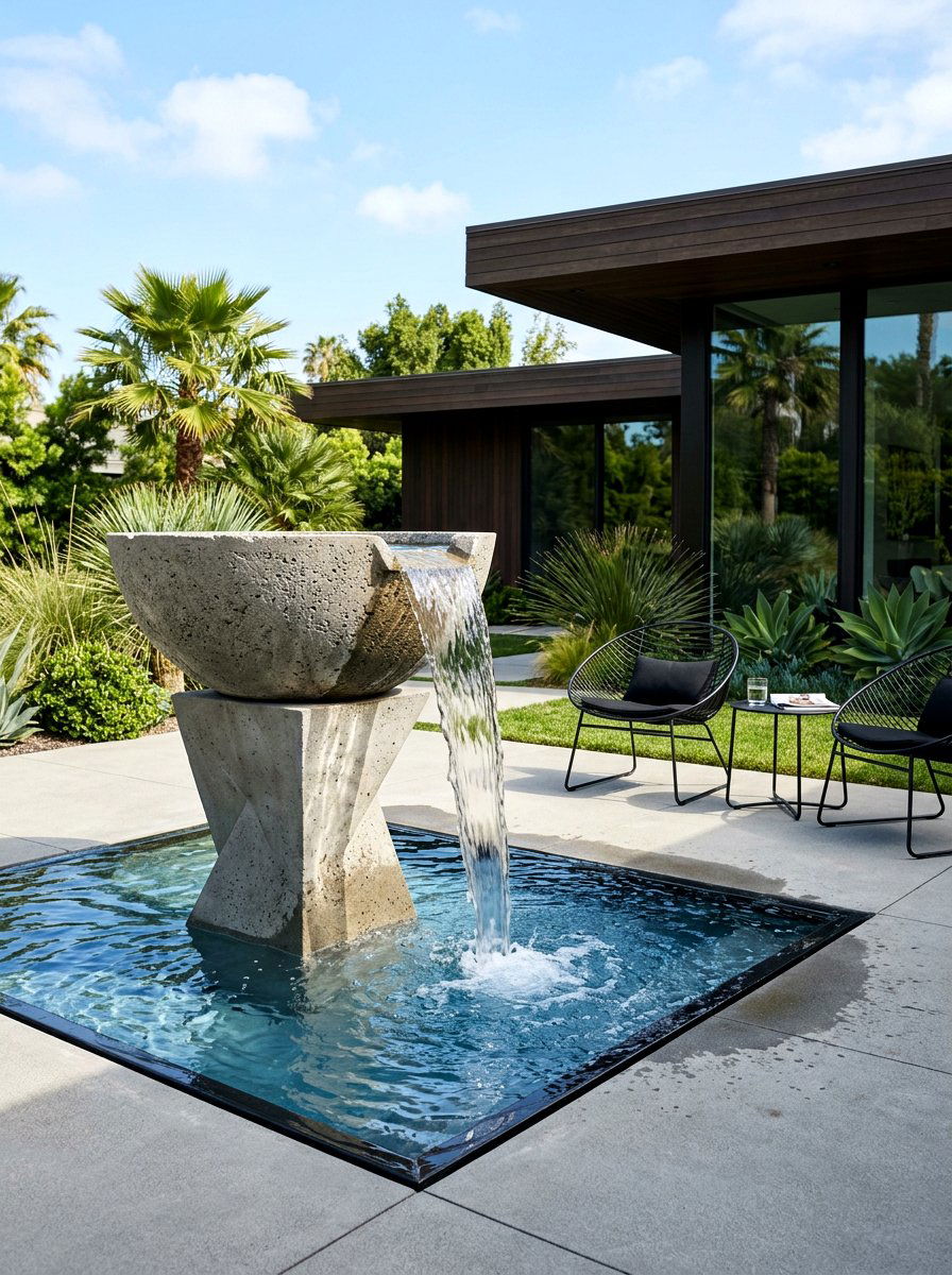 Contemporary Spilled Water Bowl - 30 pool waterfall ideas