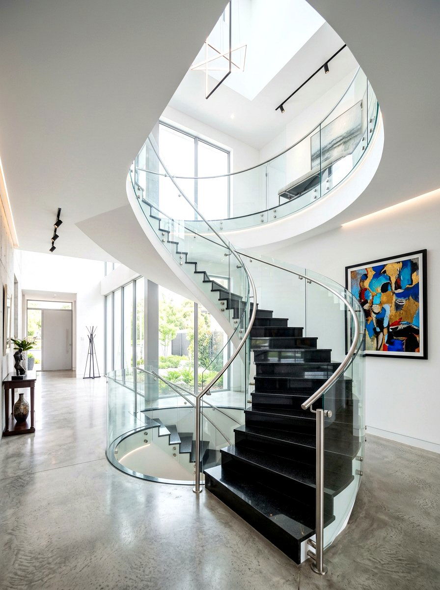 Contemporary Spiral Entrance Staircase - 30 elegant foyer staircase ideas
