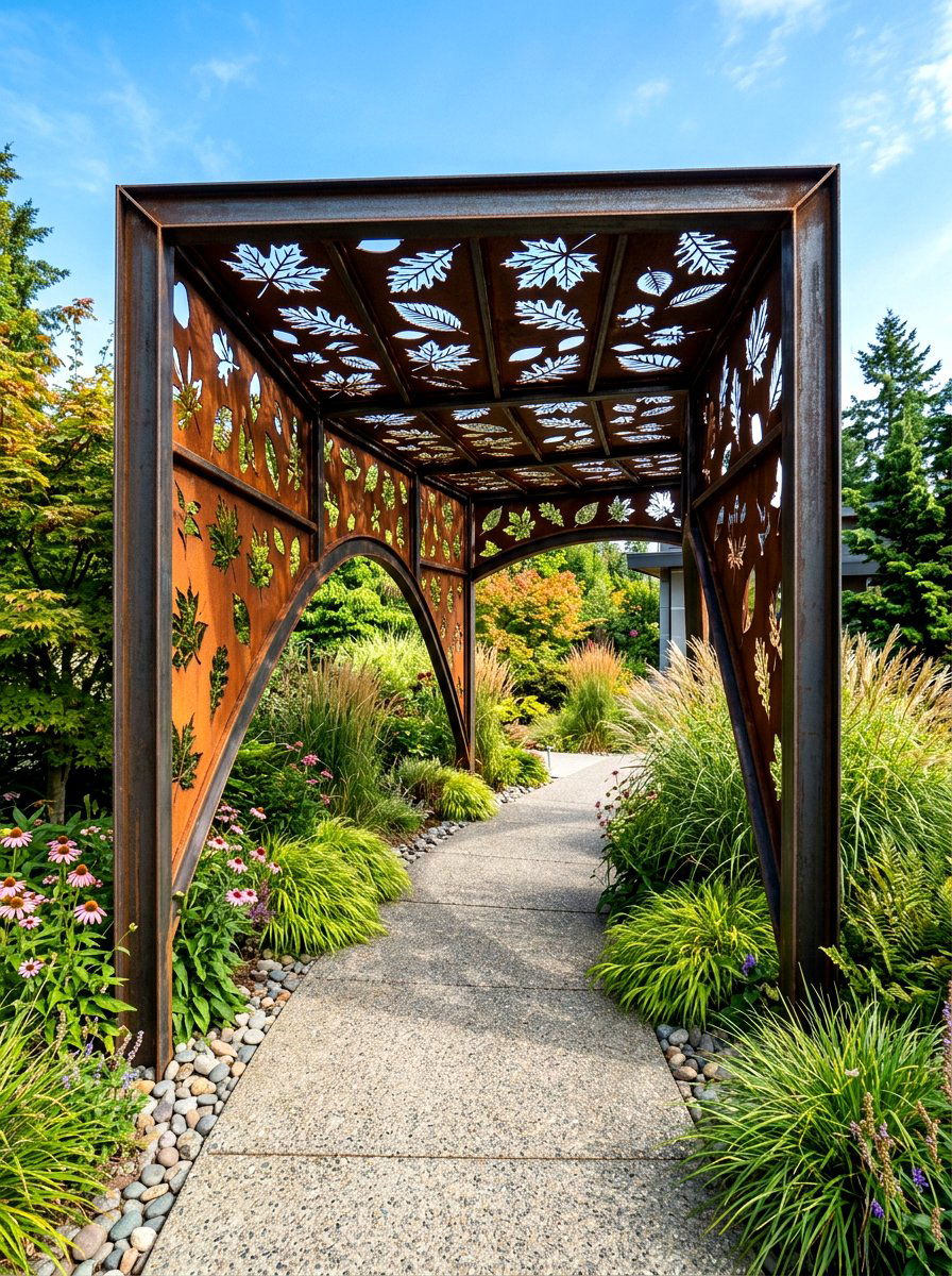 Contemporary Steel Arbor - 30 backyard arbor ideas
