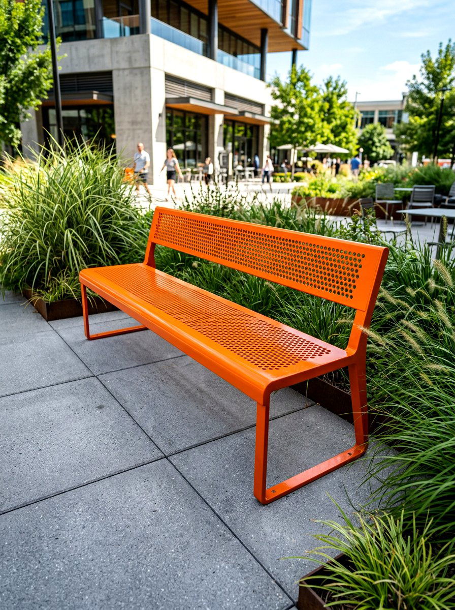 Contemporary Steel Bench - 30 garden bench ideas