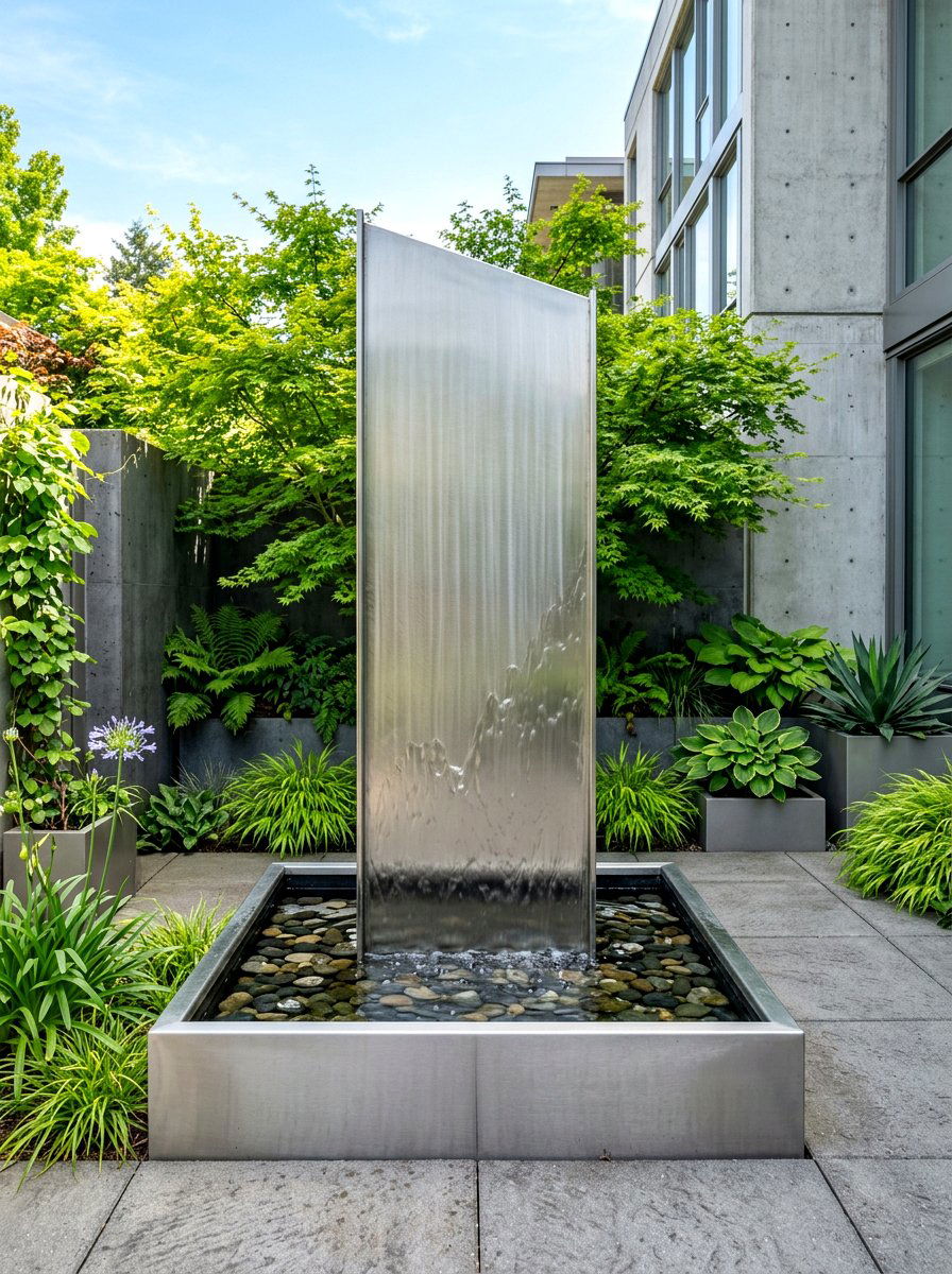 Contemporary Steel Fountain - 30 garden fountain ideas