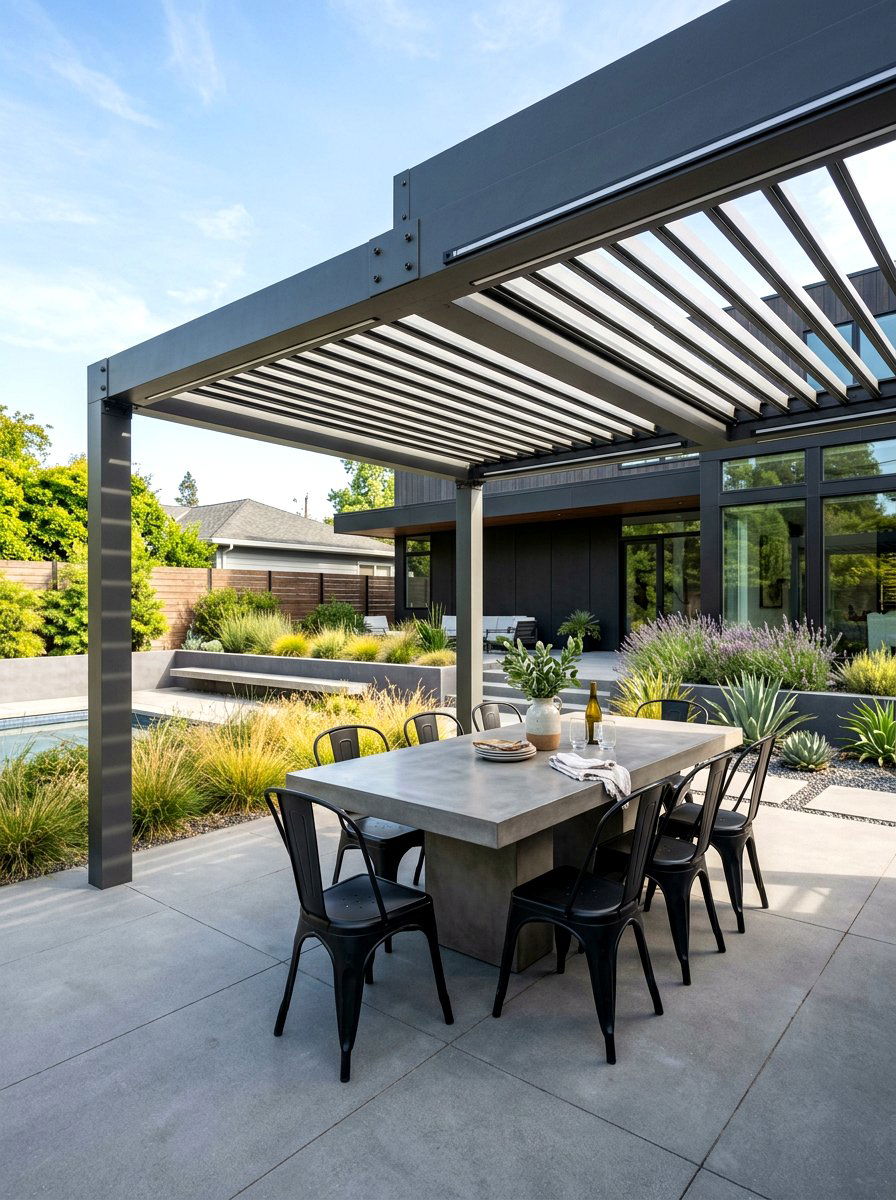 Contemporary Steel Frame Pergola - 30 backyard dining pergola ideas