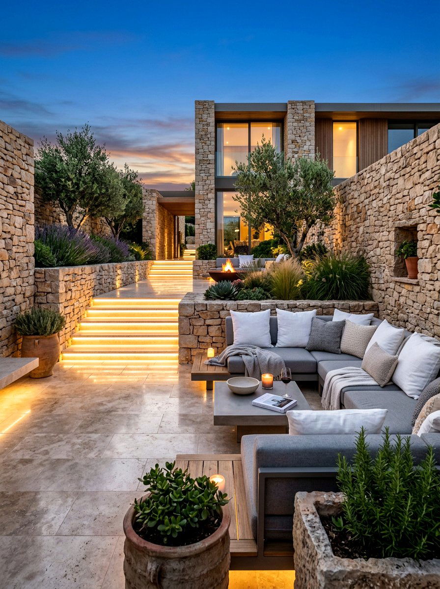 Contemporary Stone Courtyard - 30 kitchen courtyard garden ideas