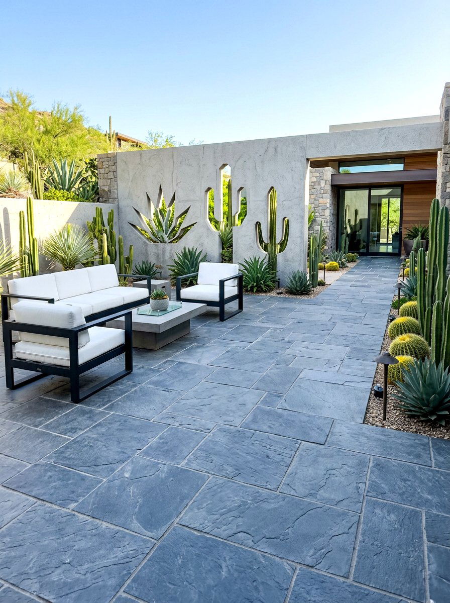 Contemporary Stone Courtyard - 30 cactus garden ideas