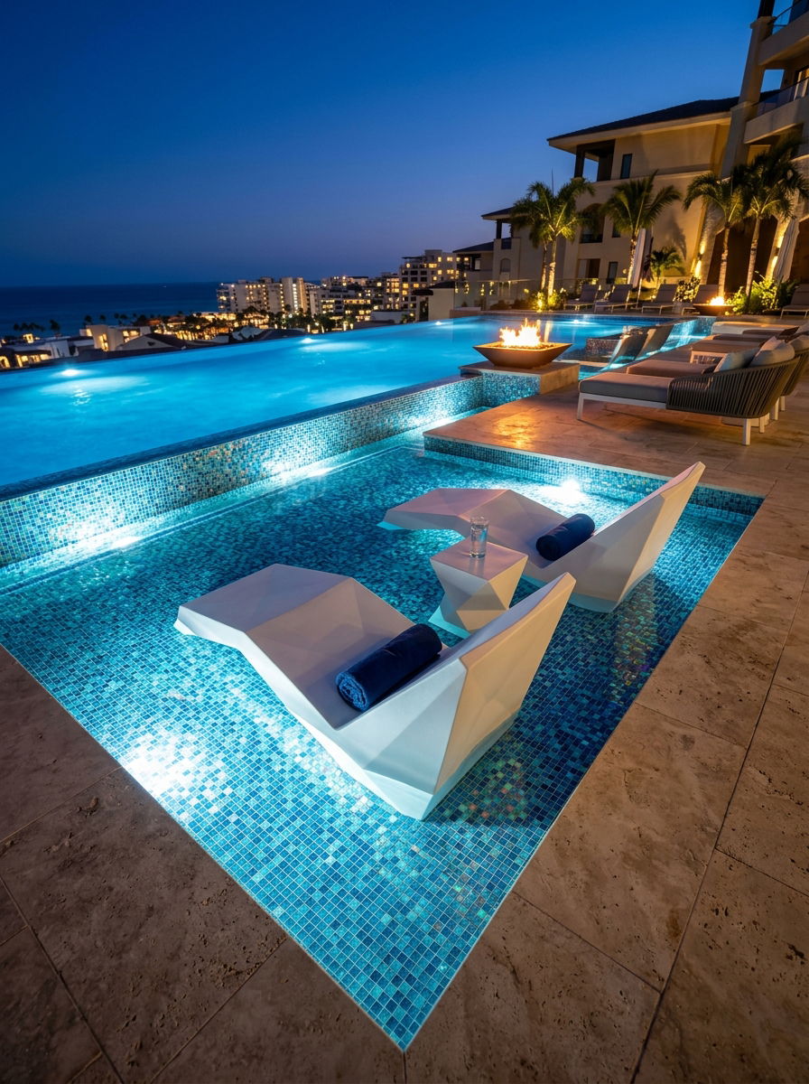 Contemporary Sun Shelf Chair Area - 30 pool ledge lounger ideas