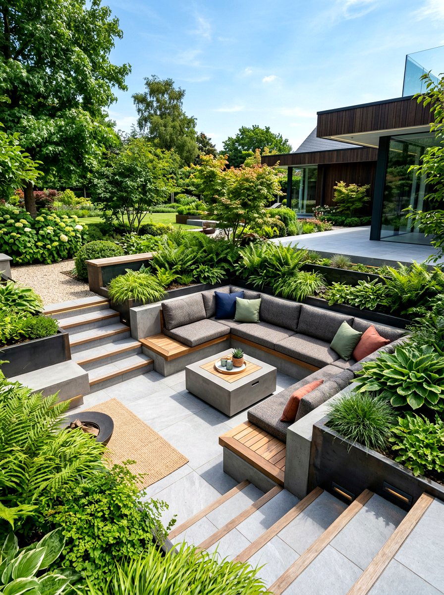 Contemporary Sunken Garden Lounge - 30 conversation pit backyard ideas