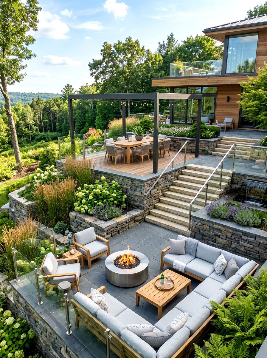 Contemporary Tiered Patio - 30 boutique hotel patio ideas