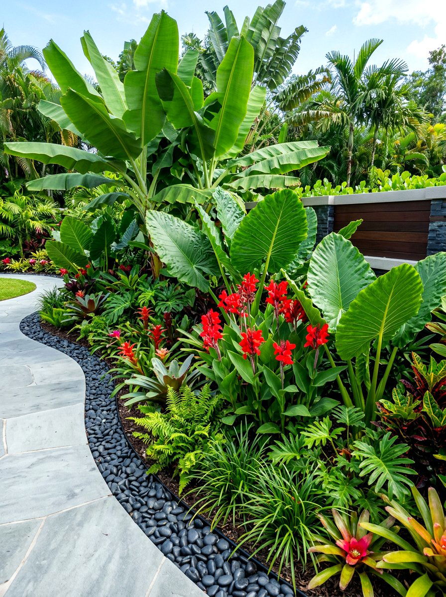 Contemporary Tropical Oasis Bed - 30 modern flower bed ideas