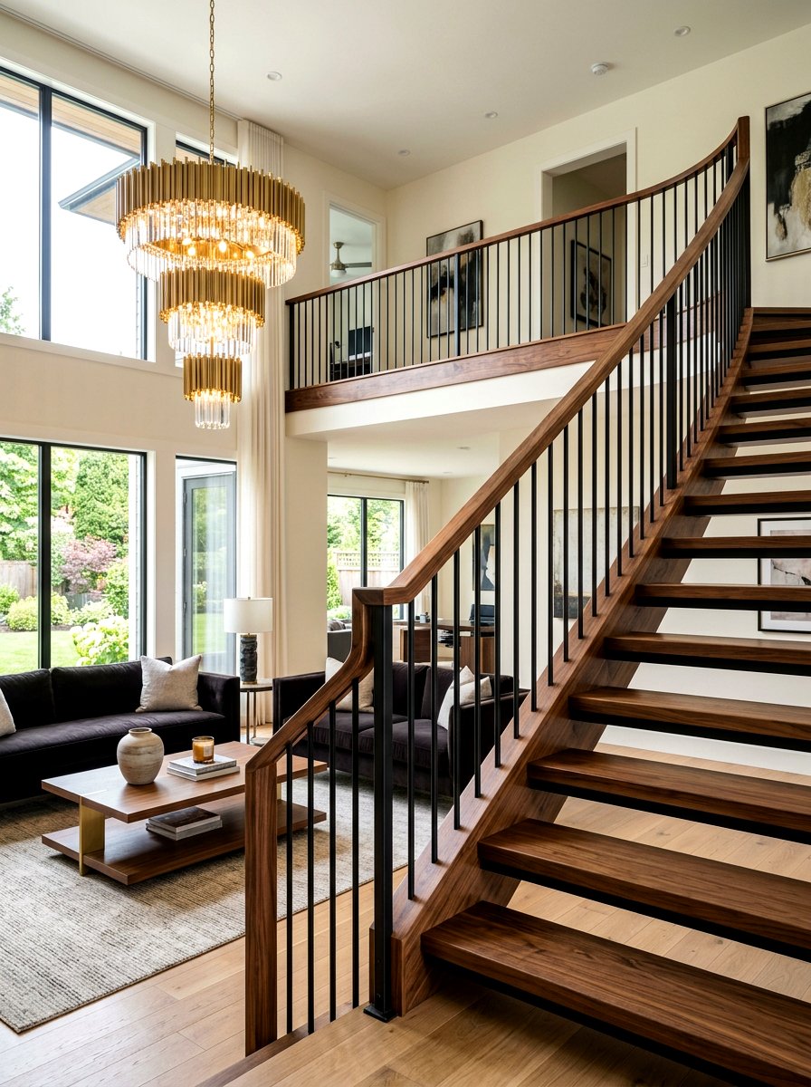 Contemporary Walnut Railing - 30 open loft railing ideas
