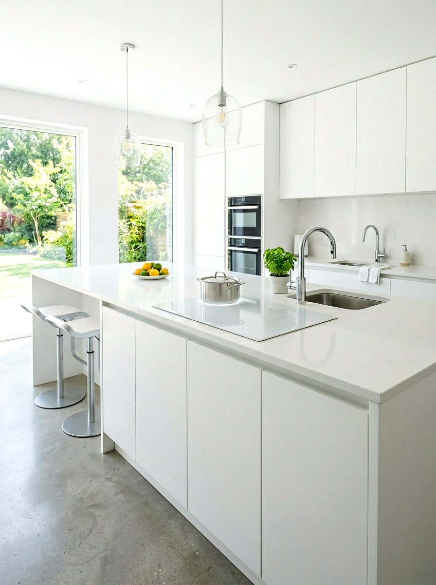 Contemporary White Island With Glass Cooktop - 30 kitchen island with cooktop ideas