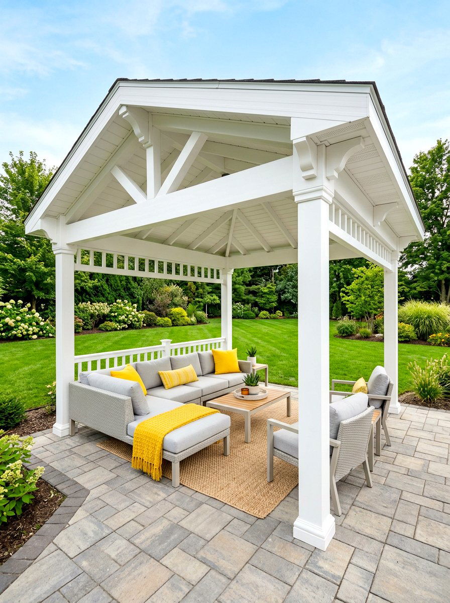 Contemporary White Pavilion - 30 backyard pavilion lounge ideas